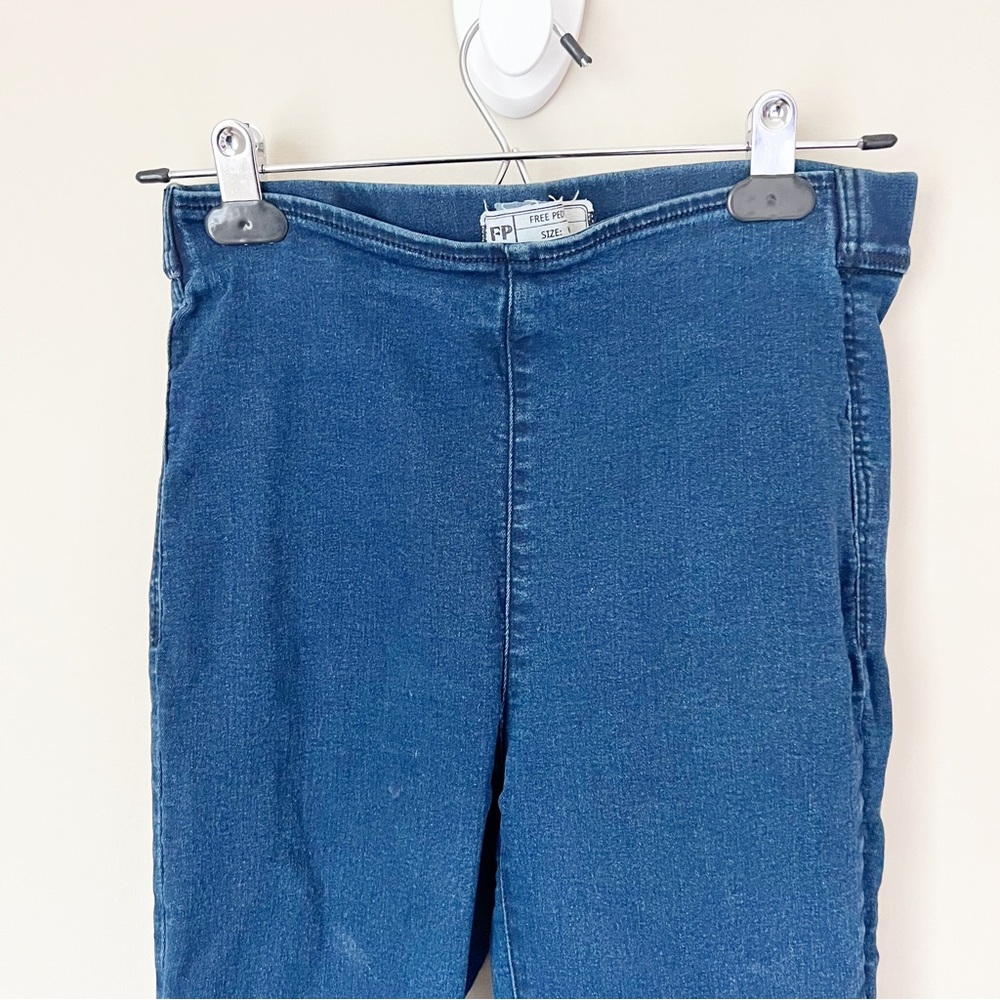 Free People Easy Goes It Raw Hem Denim Leggings Jeggings Dark Wash 27 - Picture 4 of 10